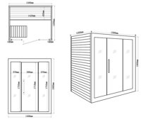 Nákres rozměrů sauny.
