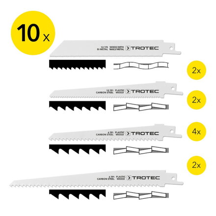 10-dílná sada pilových listů TROTEC – dřevo/kov/plast